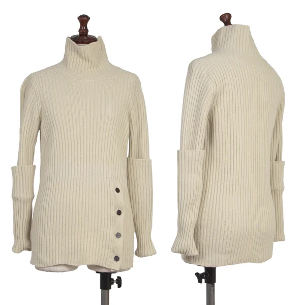 Y's Wool Hem Slit Button Knit Beige 2 K-175882_001