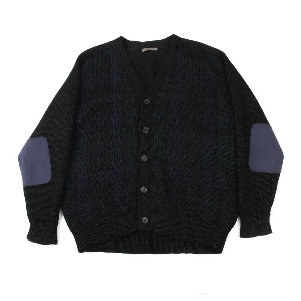 Y's for men Wool Elbow Patch Knit Cardigan Black,Navy,Green M-L K-175884_001