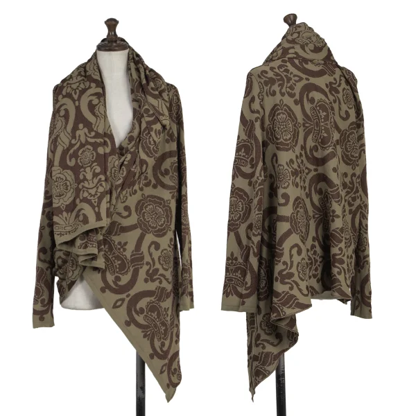 Vivienne Westwood Red Label Metallic Damask Jacquard Asymmetry Drape Cardigan Beige,Bordeaux 2 K-175890_001