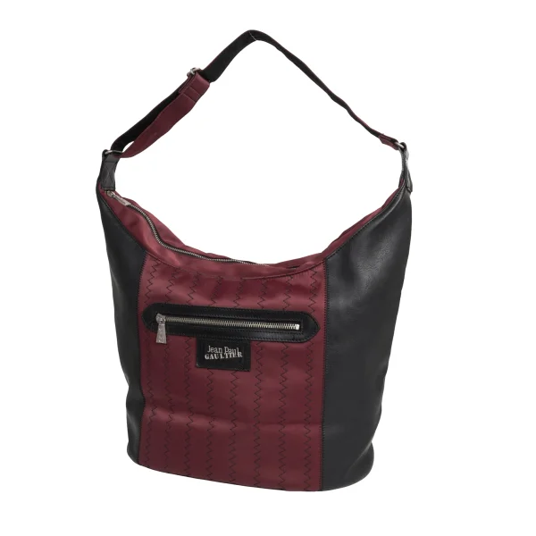 JPG by GAULTIER Zigzag Stitch Leather Backpack Black,Bordeaux  K-175901_001