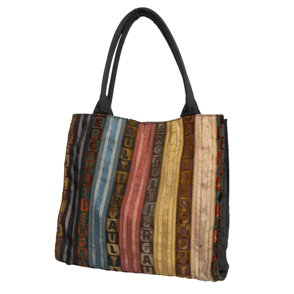 Jean Paul GAULTIER Flocked Logo Stripe Switching Bag Multi-Color  K-175903_001