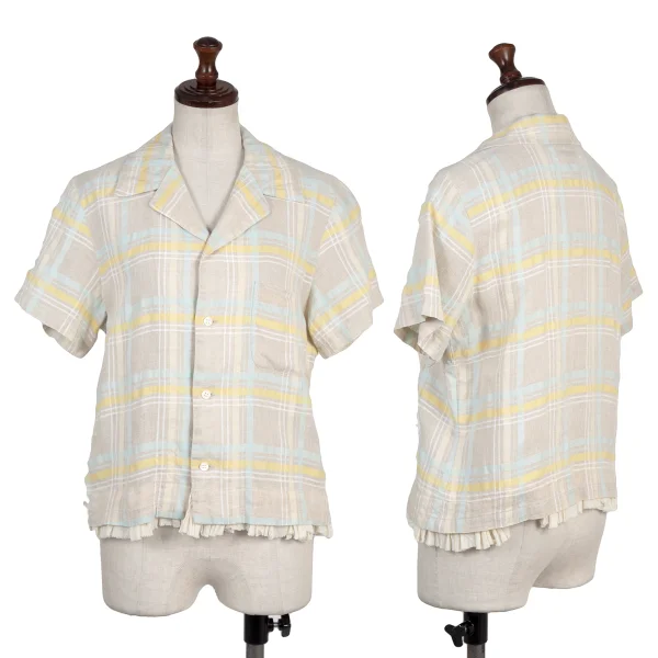 robe de chambre COMME des GARCONS Hem Ruffle Oversized Check Short Sleeve Shirt Beige S-M K-175912_001