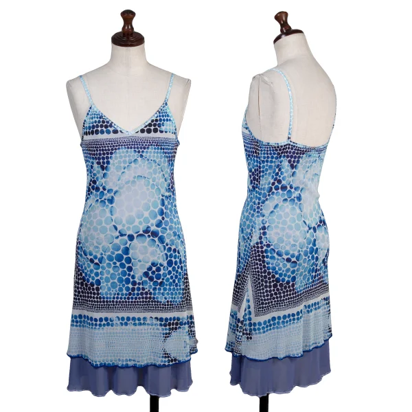 Jean Paul GAULTIER FEMME Multi-dot Print Mesh Camisole Tunic Blue,White 40 K-175913_001
