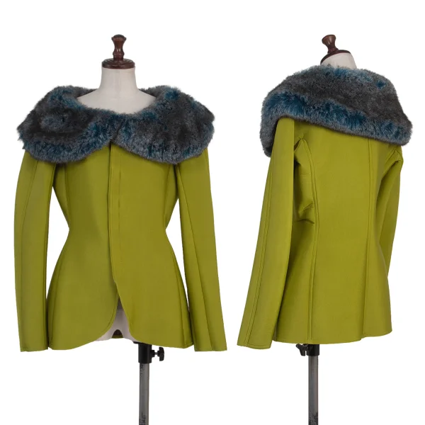 Jean Paul GAULTIER FEMME Nylon Blend Bonded Faux Fur Velcro Jacket Light Green,Blue 40 K-175917_001