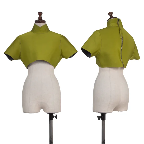 Jean Paul GAULTIER FEMME Nylon Blend Bonded Back Zip Cropped Top Light Green 40 K-175918_001