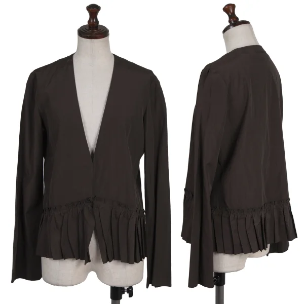 Jean Paul GAULTIER FEMME Rayon Cotton Switching Hem Design Collarless Blouse Brown 40 K-175921_001