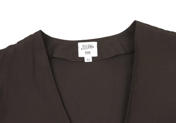 Jean Paul GAULTIER FEMME Rayon Cotton Switching Hem Design Collarless Blouse K-175921_004