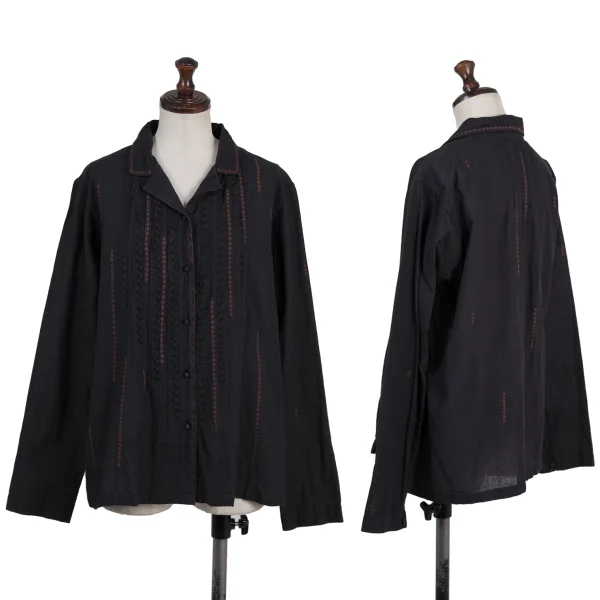 ISSEY MIYAKE HaaT Zigzag Trim Embroidery Open Collar Shirt Navy S K-175934_001