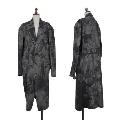 Y's Ink-Wash Style Print Denim Chesterfield coat