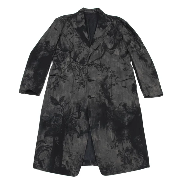 Y's Ink-Wash Style Print Denim Chesterfield coat K-175953_002