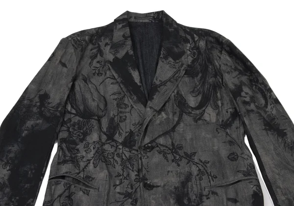 Y's Ink-Wash Style Print Denim Chesterfield coat K-175953_003