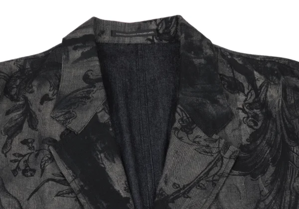 Y's Ink-Wash Style Print Denim Chesterfield coat K-175953_004