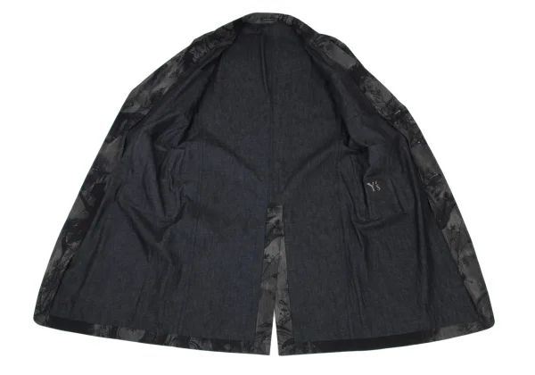 Y's Ink-Wash Style Print Denim Chesterfield coat K-175953_011