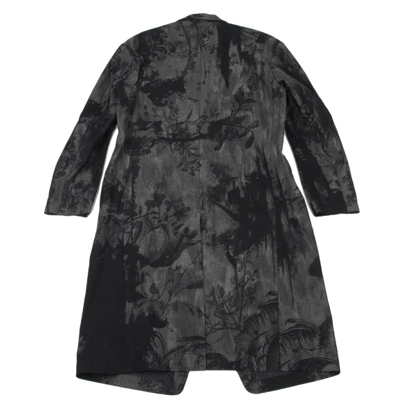 Y's Ink-Wash Style Print Denim Chesterfield coat K-175953_012