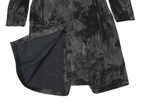 Y's Ink-Wash Style Print Denim Chesterfield coat K-175953_013
