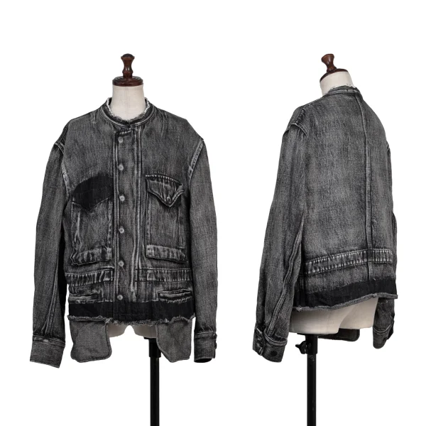 Y's Cotton Linen Band-Collar Denim Blouson Black 1 K-175954_001