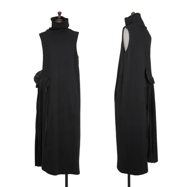Y's Pleated Switching Turtleneck Sleeveless Knit Dress Black 1 K-175958_001