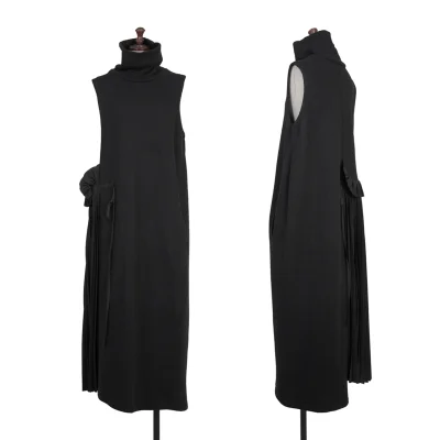 Y's Pleated Switching Turtleneck Sleeveless Knit Dress