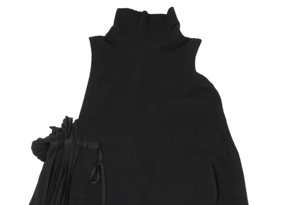 Y's Pleated Switching Turtleneck Sleeveless Knit Dress K-175958_003