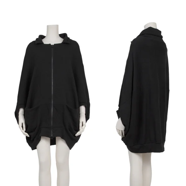 Y's Deformation Cotton Zip Up Sweatshirt Black 2 K-175959_001