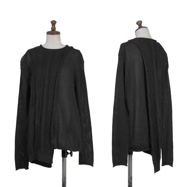 Y's Cotton Wrap Design Cable Knit Sweater Black 2 K-175960_001