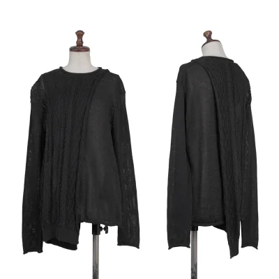 Y's Cotton Wrap Design Cable Knit Sweater