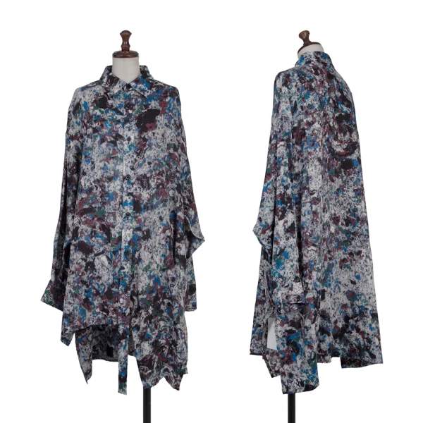 Y's Splash Print Wool Long Blouse Multi-Color 2 K-175961_001
