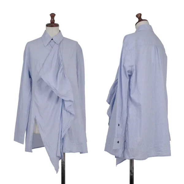 Y's Gathered Design Stripe Shirt Blue 1 K-175963_001