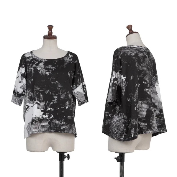 Y's Graphic Print Wide T Shirt Black,White 2 K-175965_001