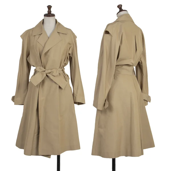 Yohji Yamamoto FEMME Cotton Silk Belted Trench Coat Beige 2 K-175982_001
