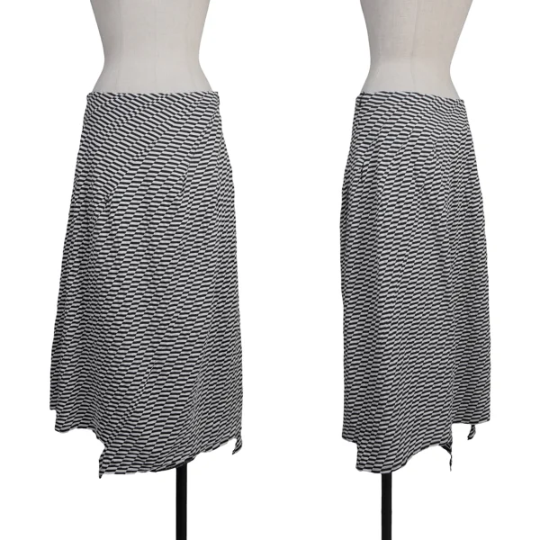 ISSEY MIYAKE FETE Printed Cotton Bias Switching Skirt Black,White 1 K-175991_001
