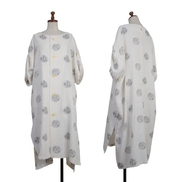Y's Cotton Acetate Faded Dot Pattern Short Sleeve Dress Ivory,Black 1 K-175994_001