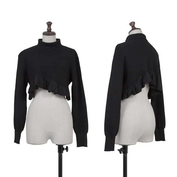 tricot COMME des GARCONS Hem Frill Cropped Wool Knit Sweater Black S-M K-176001_001
