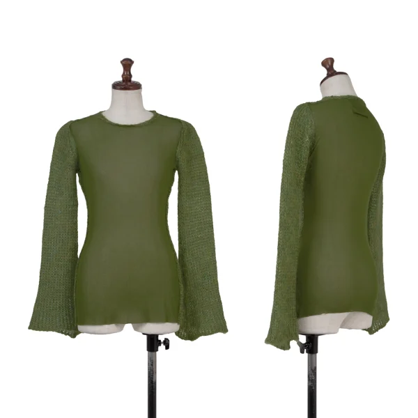 Jean Paul GAULTIER MAILLE Mesh Knit Paneling Top Green S-M K-176016_001