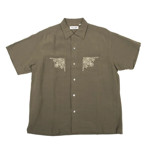 HIROKO HOMME Linen Rayon Embroidery Shirt Khaki Free K-176040_001