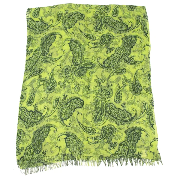Yohji Yamamoto POUR HOMME Rayon Silk Paisley Fringe Stole Light Green  K-176060_001