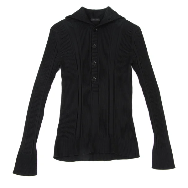 JOSEPH HOMME Cotton Rib Henry-neck Knit Top Black 46 K-176076_001