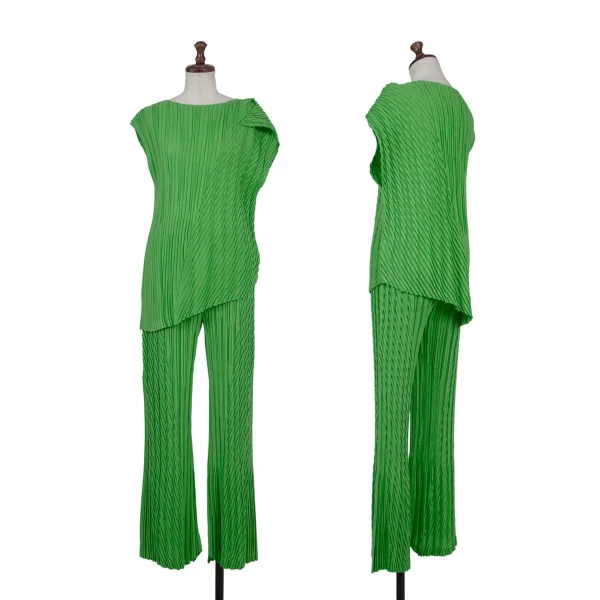 ISSEY MIYAKE UNFURLING PLEATS Bias Switching Top & Pants Green 2 K-176083_001