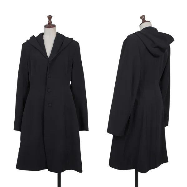 Yohji Yamamoto FEMME Wool Hooded Long Jacket Navy S-M K-176116_001