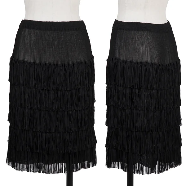Unbranded Fringed Crepe Pleated Skirt Black S-M   K-176130_001