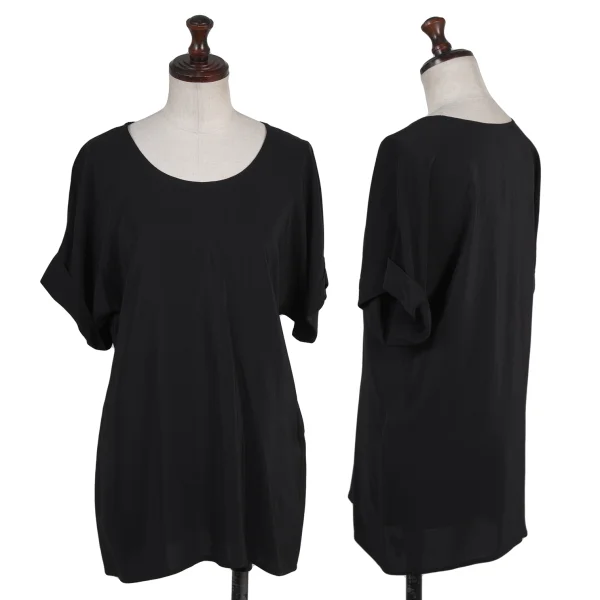 GIANNI VERSACE Silk Rolled-up Sleeves Top Black S-M K-176140_001