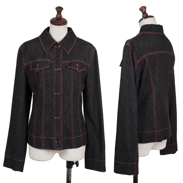 DOLCE&GABBANA Leopard Lining Stitch Denim Jacket Black 40 K-176143_001