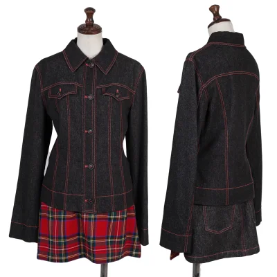 DOLCE&GABBANA Stitch Denim Jacket & Check Skirt
