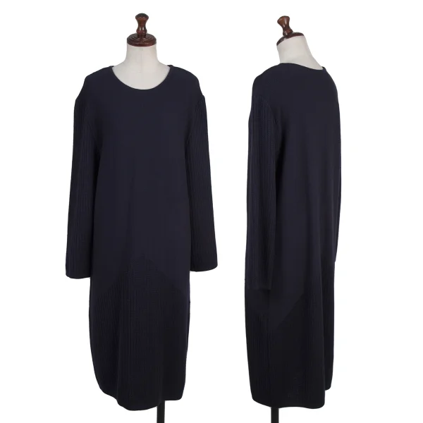 VALENTINO GARAVANI Rib Sleeve Switching Knit Dress Navy 44 K-176154_001