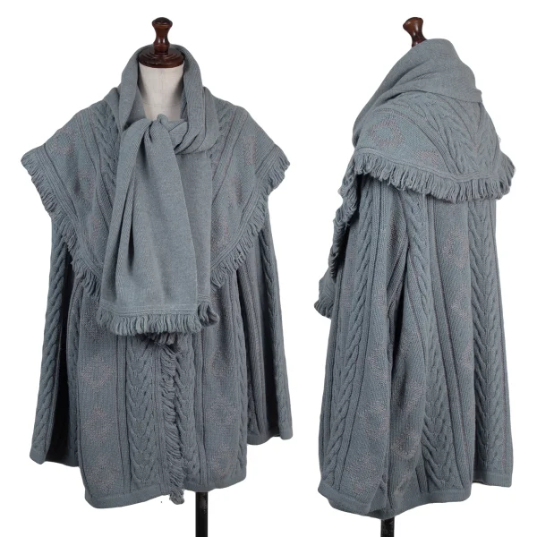 VALENTINO GARAVANI Stole Design Cable Knit Cardign Grey,Sky blue 44 K-176155_001