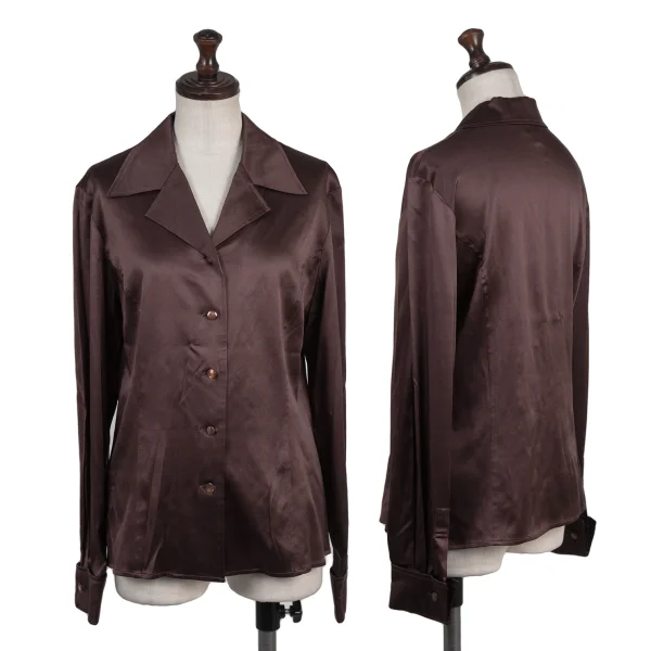 VAL VALENTINO GARAVANI Silk Satin Cuffed Shirt Brown 40 K-176158_001