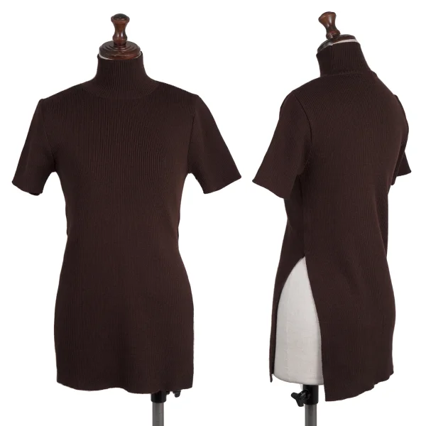 GIANFRANCO FERRE Slit Mock Neck Rib Knit Top Brown S K-176165_001