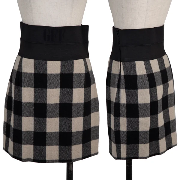 GIANFRANCO FERRE Waist Switching Check Skirt Black,Ivory 40 K-176168_001
