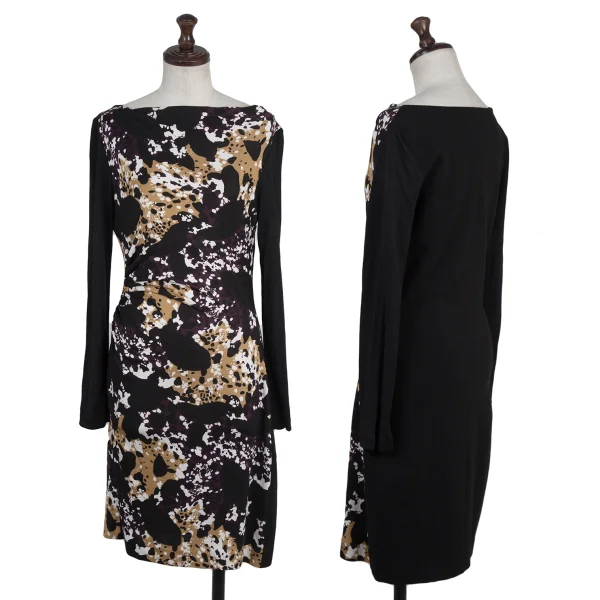 DIANE VON FURSTENBERG Graphic Print Switching Tuck Dress Black,Orange,Purple 4 K-176169_001