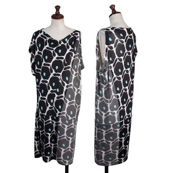DIANE VON FURSTENBERG Graphic Print Asymmetrical Dress Black,White 4 K-176170_001